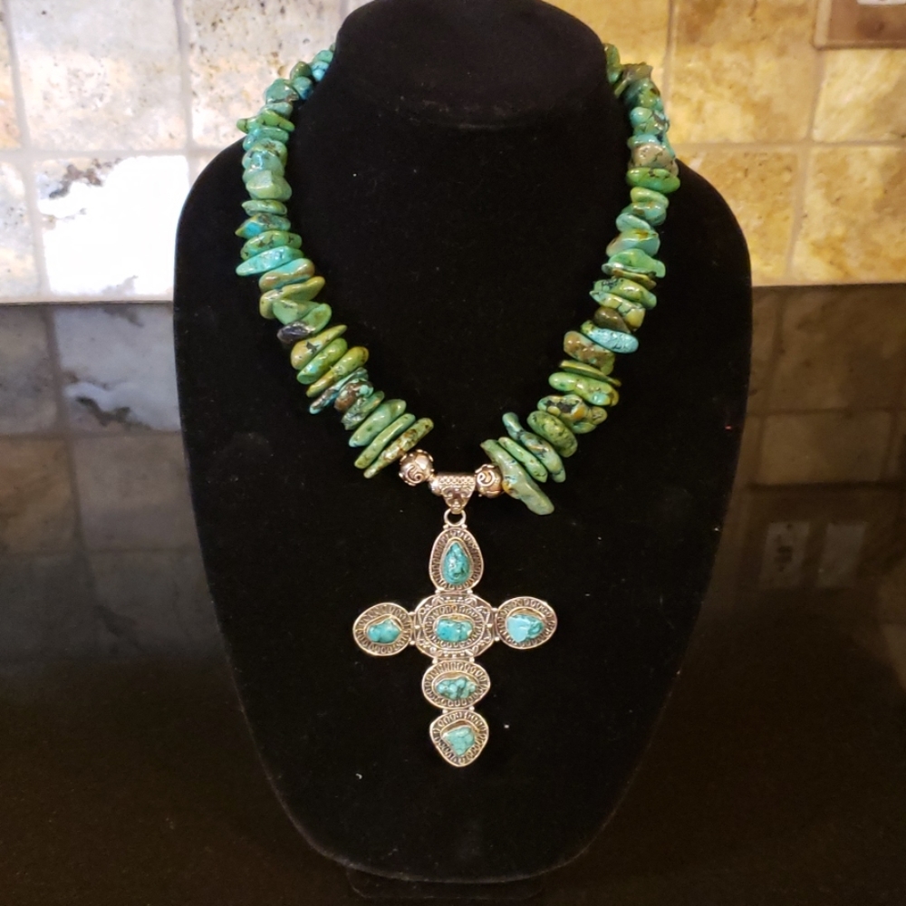 Sterling Turquiose Navajo Western Necklace HUGE